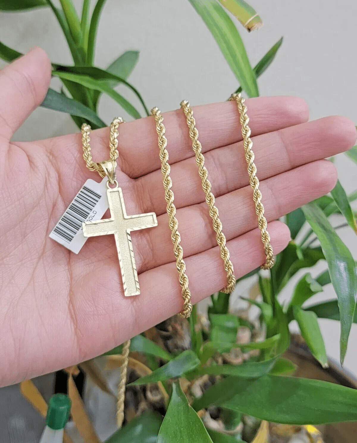 10k Gold Rope Chain Cross pendant Set 3mm 20 Inch Necklace & Charm REAL 10kt - GoldenlinQ